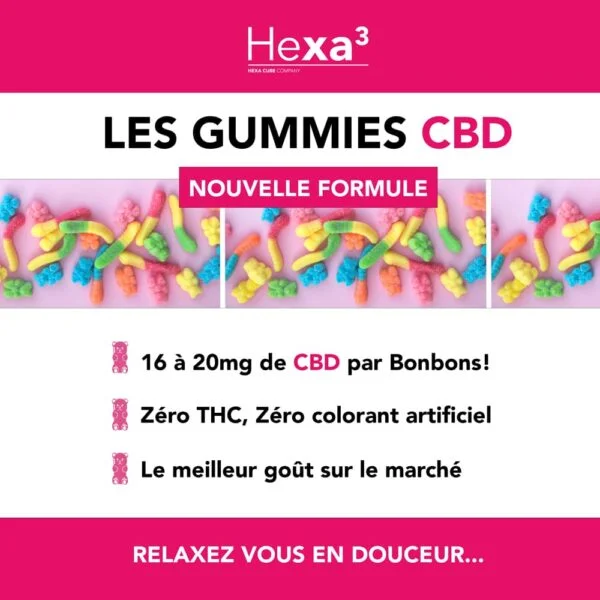Boite 25 Bonbons CBD x16mg Bouteilles HexaSweet