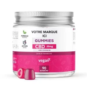 Gummies CBD 25mg +B6 x 90 Framboise Vegan Marque Blanche
