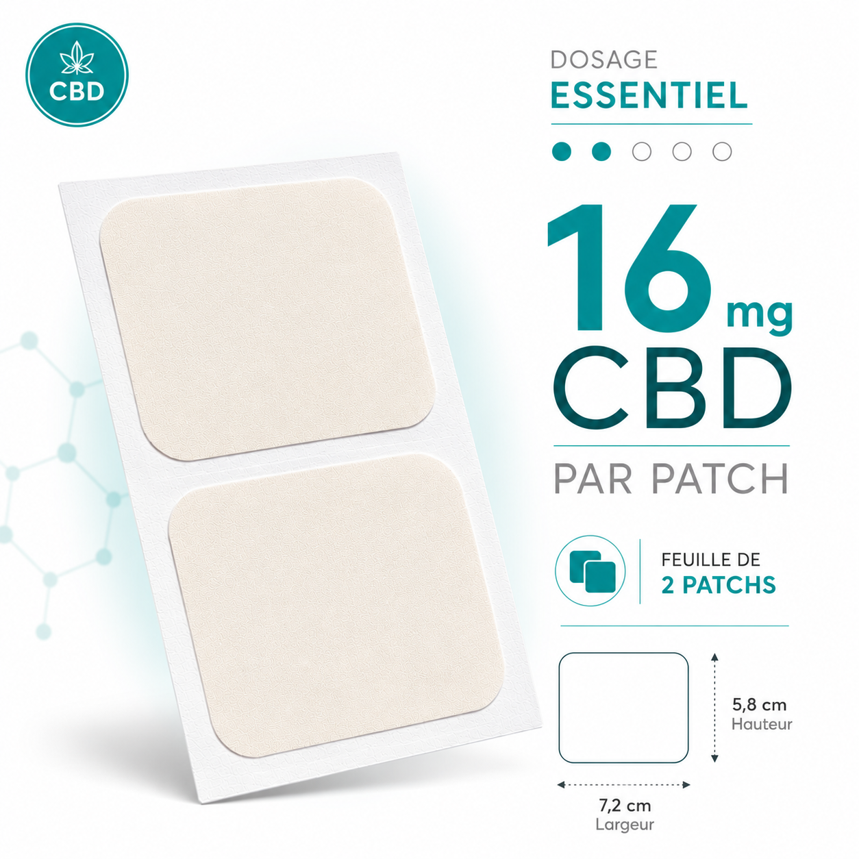 feuille de 2 patchs CBD 16mg marque blanche