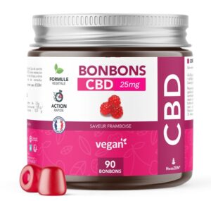 Boîte de 90 gummies CBD végans saveur framboise HexaZEN®
