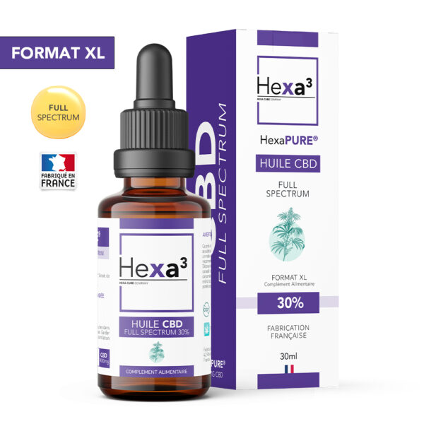 Huile CBD 30% Full Spectrum format XL 30ml avec dropper Hexa3