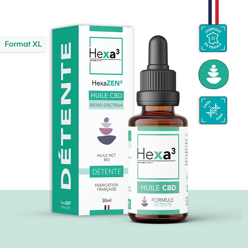 Huile CBD Détente 20% 30ml format XL Hexa3 Grossiste Huile CBD