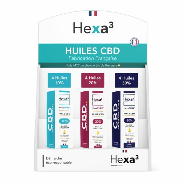 Présentoir cartonné Hexa3 pour huile CBD 10ml