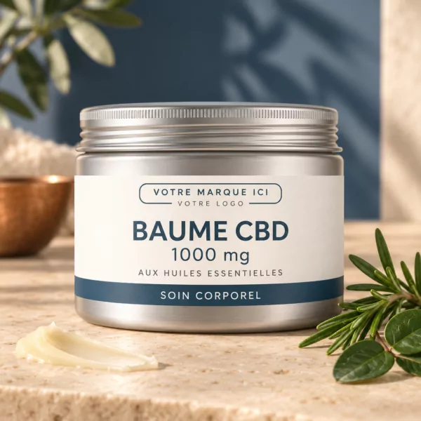 Boîte aluminium 100 ml de baume CBD bio 1000mg marque blanche sans étiquette