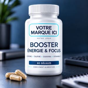 Pilulier de 60 gélules énergie à la vitamine C, taurine et caféine, Marque Blanche