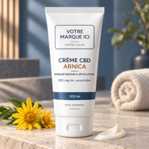 Tube XL de 200 ml de crème arnica CBD en marque blanche, livré sans étiquette