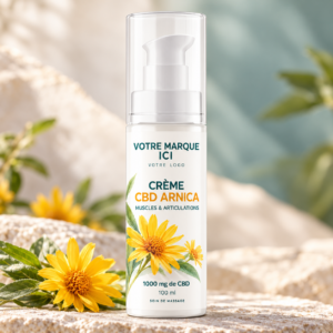 Flacon à pompe 100 ml de crème CBD arnica bio marque blanche sans étiquette