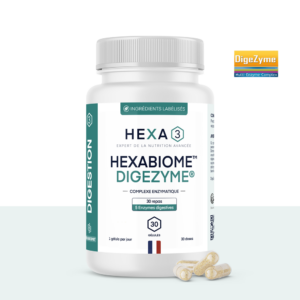Pilulier de 60 gélules d'enzymes digestives DigeZyme® HexaBIOME®