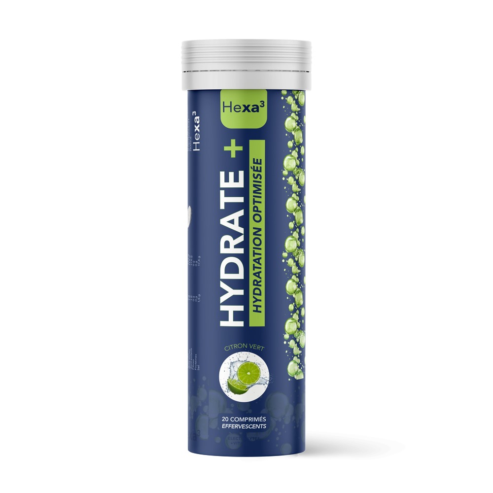 tube de 20 tablettes d'électrolytes effervescentes saveur citron Hexa3
