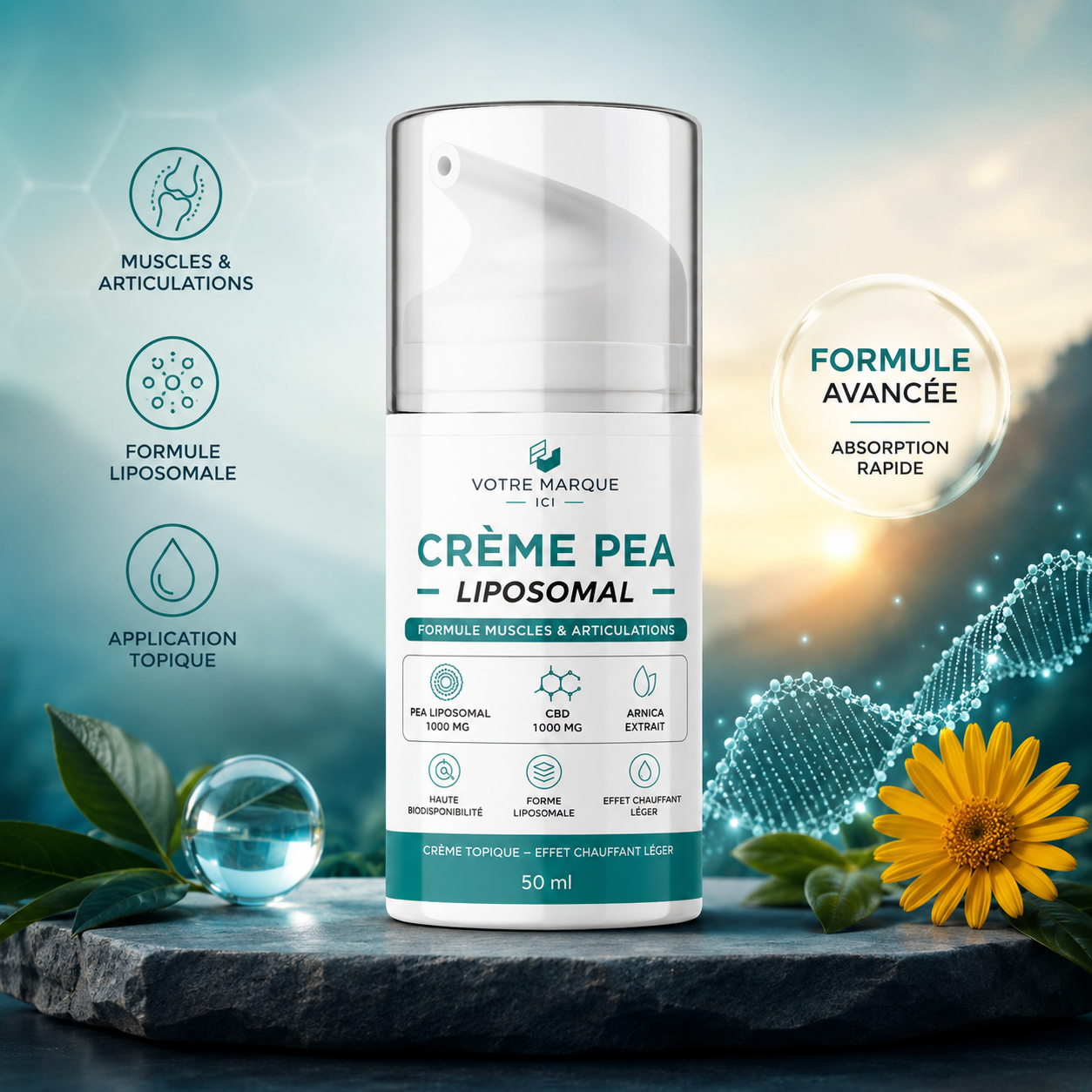 Crème PEA Liposomal + CBD 50ml Marque Blanche