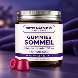 Pot de 60 gummies sommeil fruits rouges en marque blanche, sans étiquette