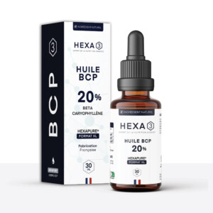 Flacon de 30 ml d'huile bêta-caryophyllène 20 % HexaPURE® avec compte-gouttes