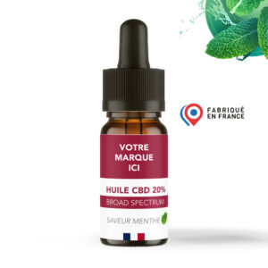 Flacon verre ambré 10 ml d'huile CBD menthe marque blanche, sans étiquette