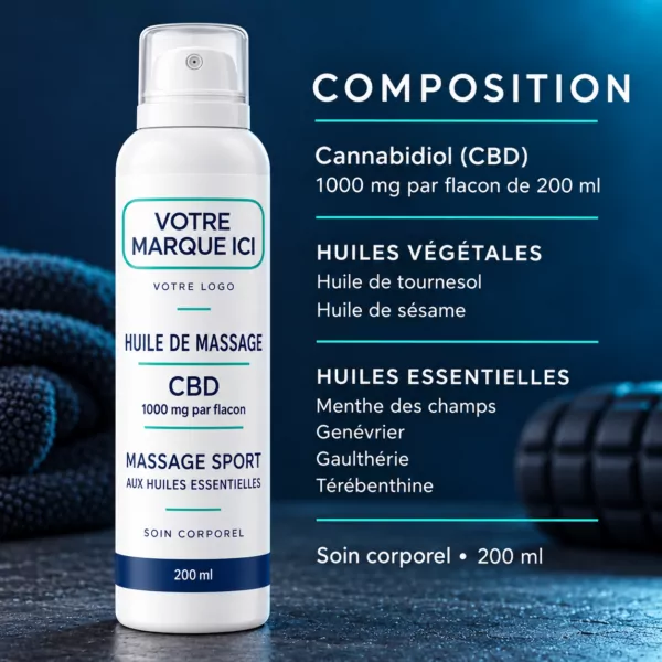 Huile de Massage CBD 1000mg 200ml Marque Blanche