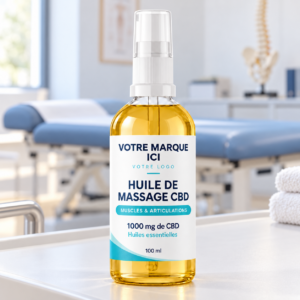 Flacon spray verre 100 ml d'huile de massage CBD bio, version marque blanche