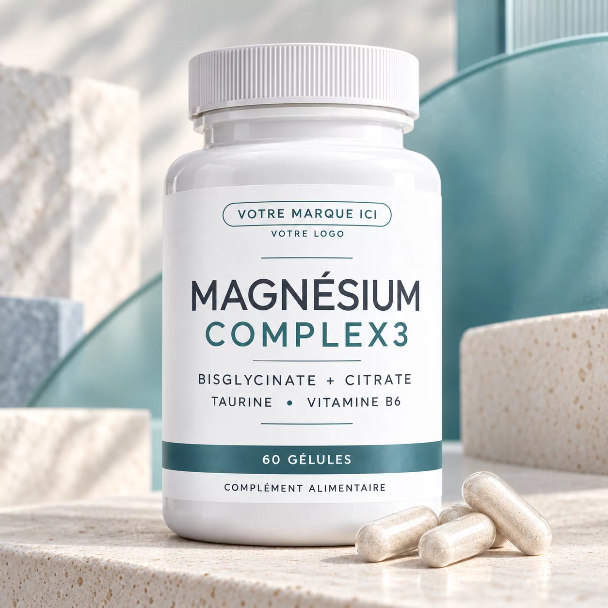Pilulier de magnésium complexe, bisglycinate et citrate, avec taurine et vitamine B6