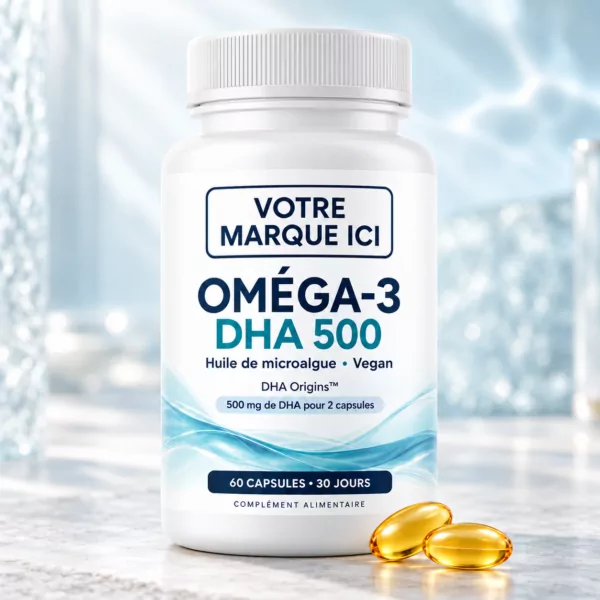 DHA 500 marque blanche, pilulier de 60 capsules à votre marque