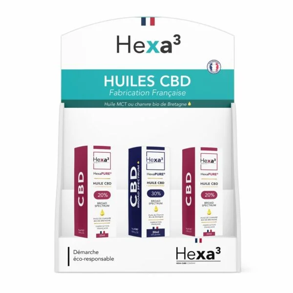 Présentoir cartonné pour 12 huiles CBD