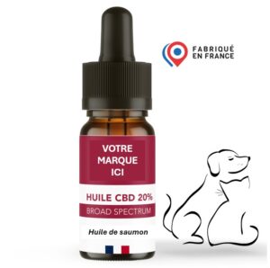 Flacon de 10 ml d'huile de saumon CBD pour chien livré sans étiquette
