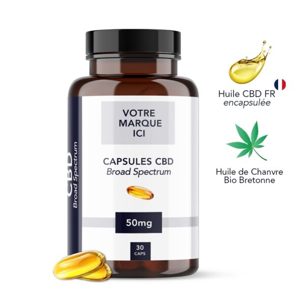 Capsules Huile CBD Marque Blanche Broad Spectrum 30 x 50mg