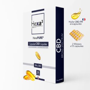 Capsules d'huile CBD Broad spectrum sous blister avec huile de chanvre bio de bretagne