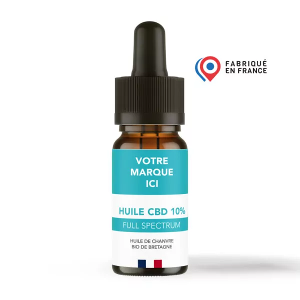 Flacon huile CBD 10 % chanvre bio 10 ml marque blanche